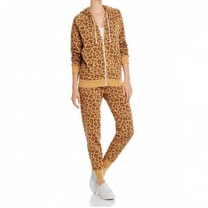 Alternative Women Brown Leopard Print Zip Up Hoodie & Jogger Set in Small